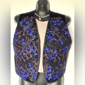 Floral Embroidered Vest with Blue and Purple Accents